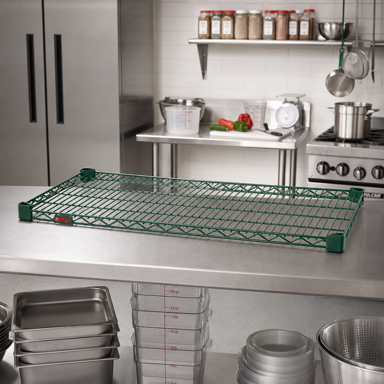 Product image #2 for Eagle Group Valu-Gard Quad-Adjust Reverse Mat Wire Shelf, 48 x 24 Inches, Green Epoxy Finish