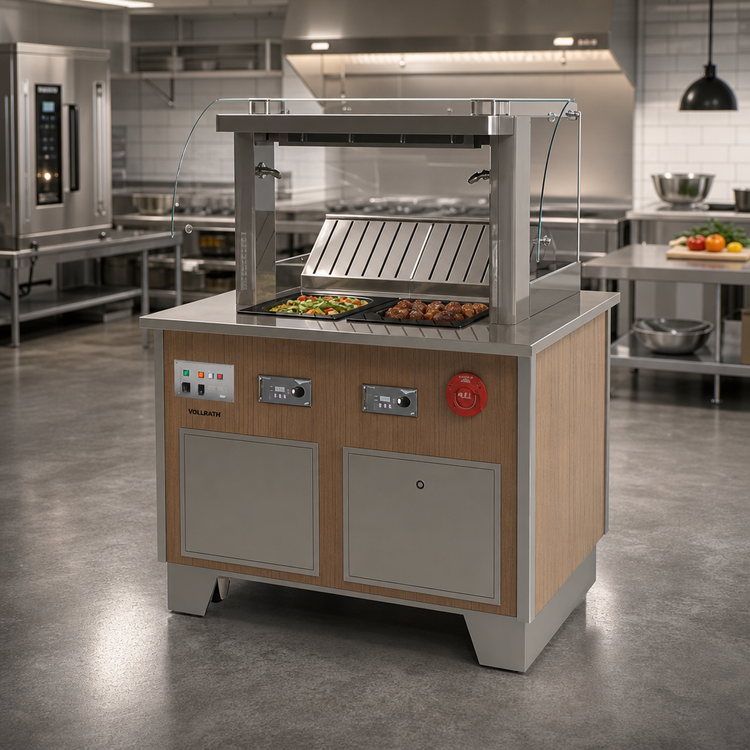 Product image #3 for Vollrath 4-Series Signature Server Custom Downdraft Buffet Server with 22-Inch Curved Breathguard and (2) Mirage Drop-In Ranges