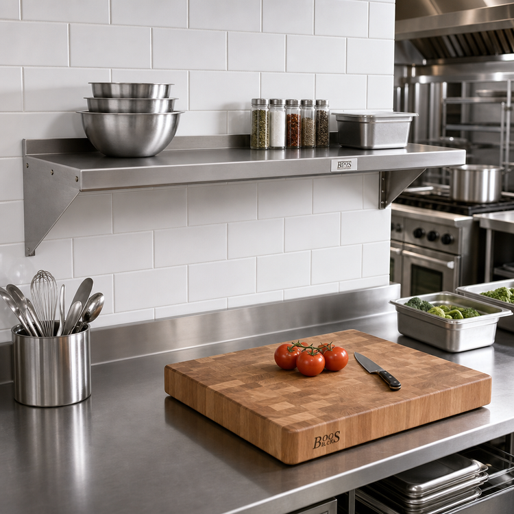 Product image #2 for John Boos Stallion 36-Inch x 12-Inch Wall-Mounted Stainless Steel Shelf with Safety Edge Front and 1-1/2-Inch Rear Up-Turn