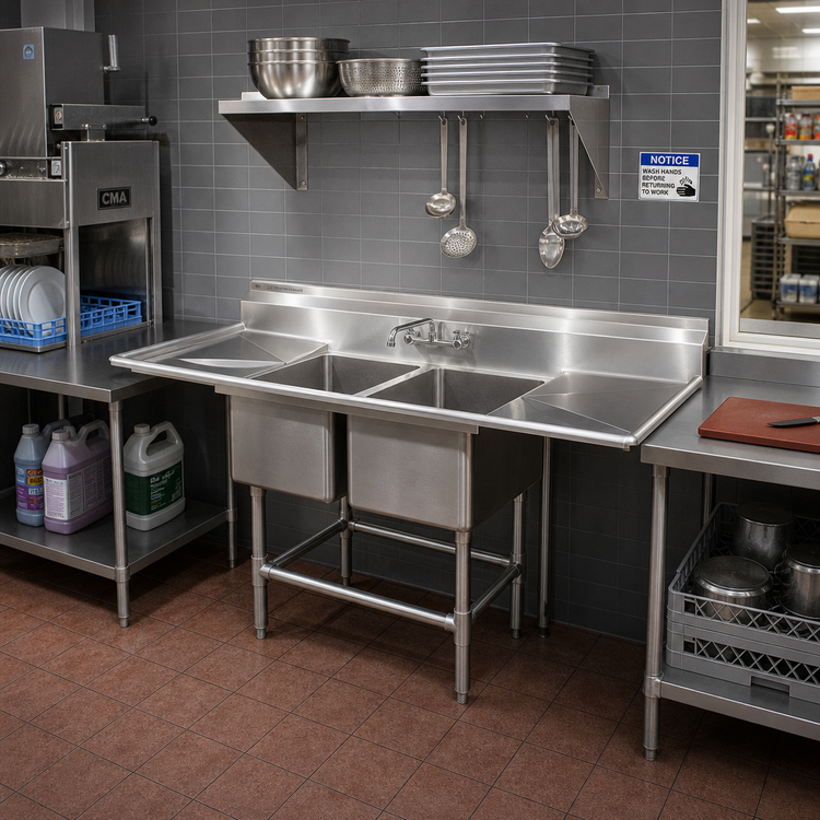 Product image #2 for Eagle Spec-Master FN Series Two-Compartment Stainless Steel Sink, 47"W x 27"D, 14" Deep Bowls