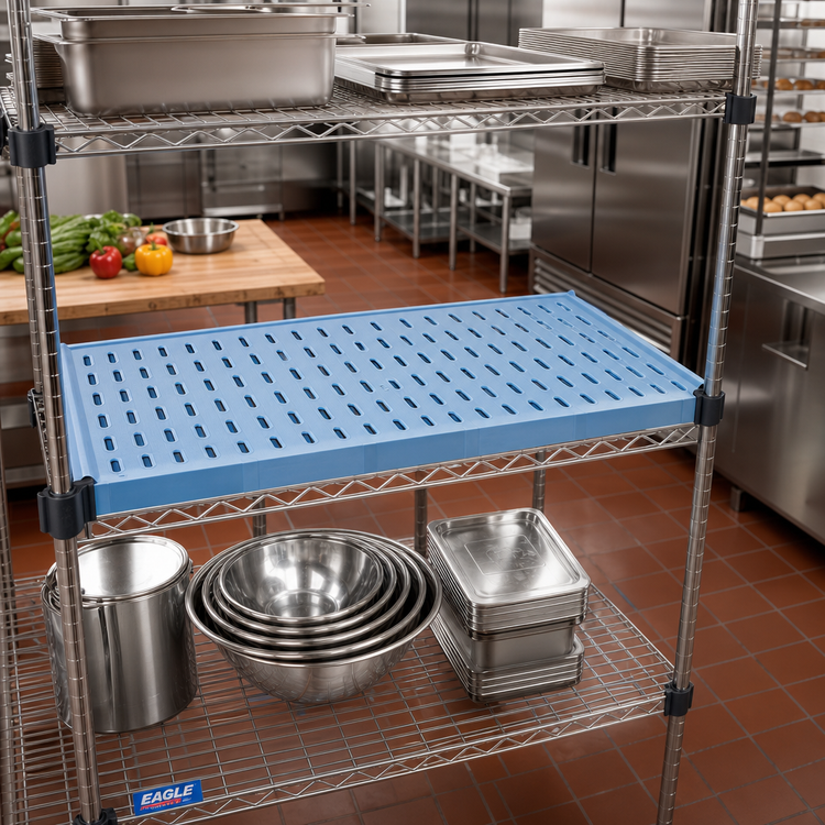 Product image #2 for Eagle Group QuadPLUS Vented Blue Polymer Shelf Mat, 42 x 24 Inches, with MICROGARD Antimicrobial Protection