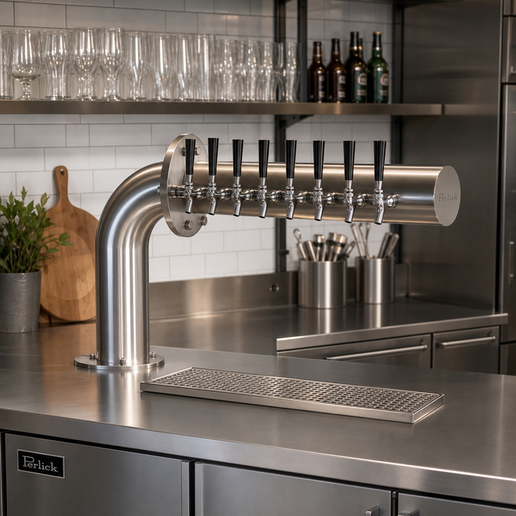 Product image #2 for Perlick 4062-8L L Brew Pipe Left-Mount Countertop Glycol-Cooled 8-Faucet Draft Beer Tower