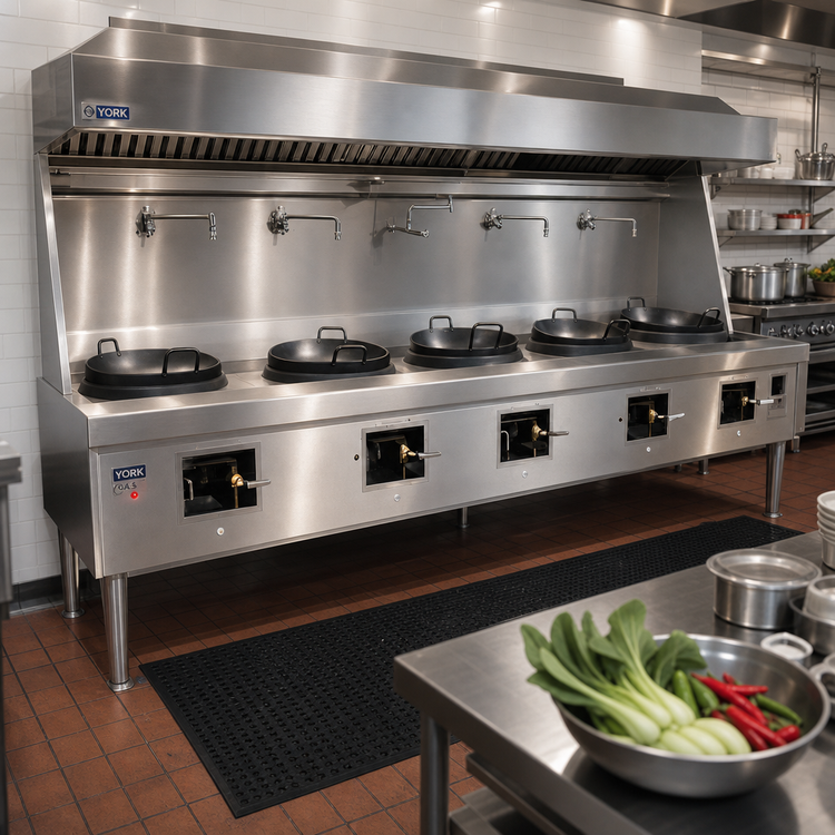 Product image #2 for York Gas Wok Range with 5 Chambers, Water-Cooled Top and Chinese Swing Faucets