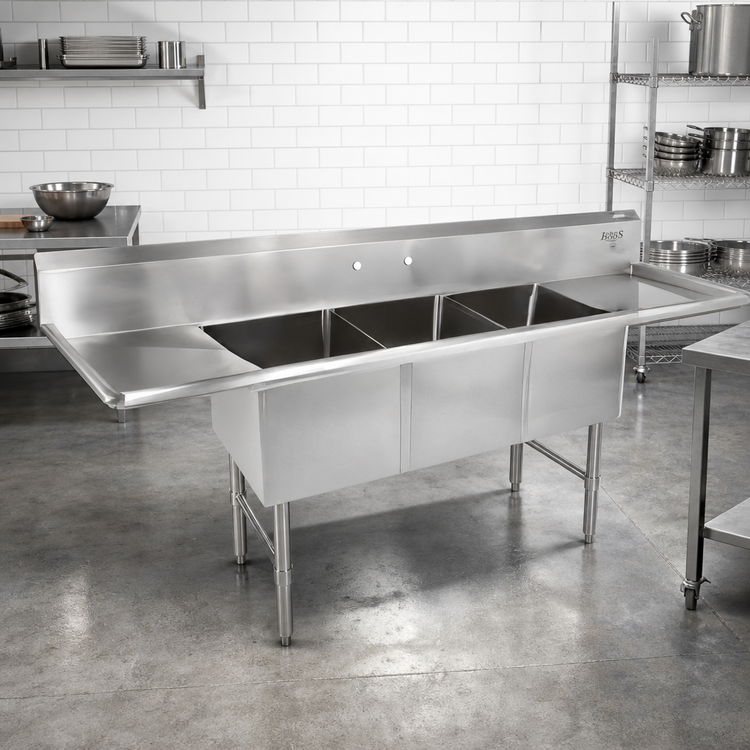 Product image #2 for John Boos B Series 3-Compartment Floor Model Stainless Steel Sink with Left and Right Drainboards
