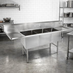 Thumbnail image #2 for John Boos 3B244-2D24 3-Compartment Floor Model Stainless Steel Sink, 24 in. Compartments, Left & Right Drainboards, 10 in. Backsplash