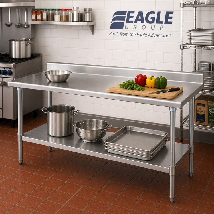Product image #2 for Eagle Budget Series 84-Inch x 24-Inch Stainless Steel Work Table with 4-1/2-Inch Backsplash and Adjustable Undershelf