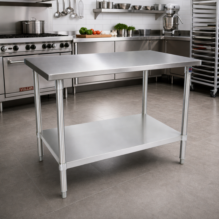 Product image #2 for John Boos Stallion 30" W x 24" D 16-Gauge Stainless Steel Flat-Top Work Table with Galvanized Base and Adjustable Undershelf