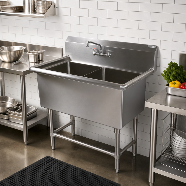Product image #2 for John Boos Pro-Bowl 2-Compartment Stainless Steel Commercial Sink with 10-Inch Backsplash