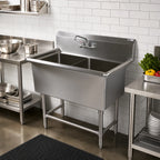 Thumbnail image #2 for John Boos Pro-Bowl 2PB20 2-Compartment Stainless Steel Commercial Sink, 20 x 20 x 12 Inch Bowls, 10-Inch Backsplash