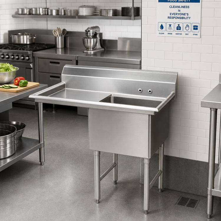 Product image #2 for Advance Tabco 1-Compartment Fabricated Sink with 18-Inch Left Drainboard, 24 x 24 x 14 Bowl, 304 Stainless Steel