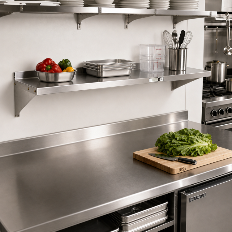Product image #2 for John Boos Stallion 36 x 12 Inch Wall-Mounted Stainless Steel Shelf with Safety Edge