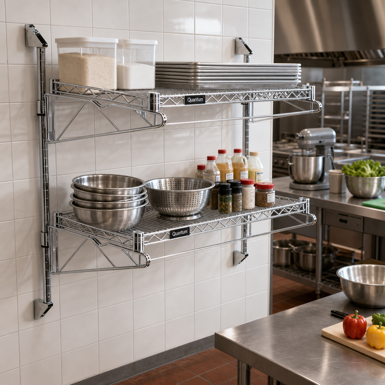 Product image #2 for Quantum Wall-Mount Cantilever Double Shelf Wire Shelving Unit, 36 x 18 Inches, Chrome-Plated