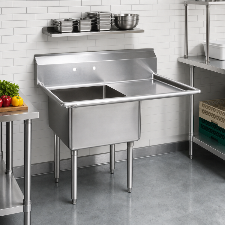 Product image #2 for John Boos E-Series 1-Compartment Sink with Right Drainboard, 18 Gauge Stainless Steel