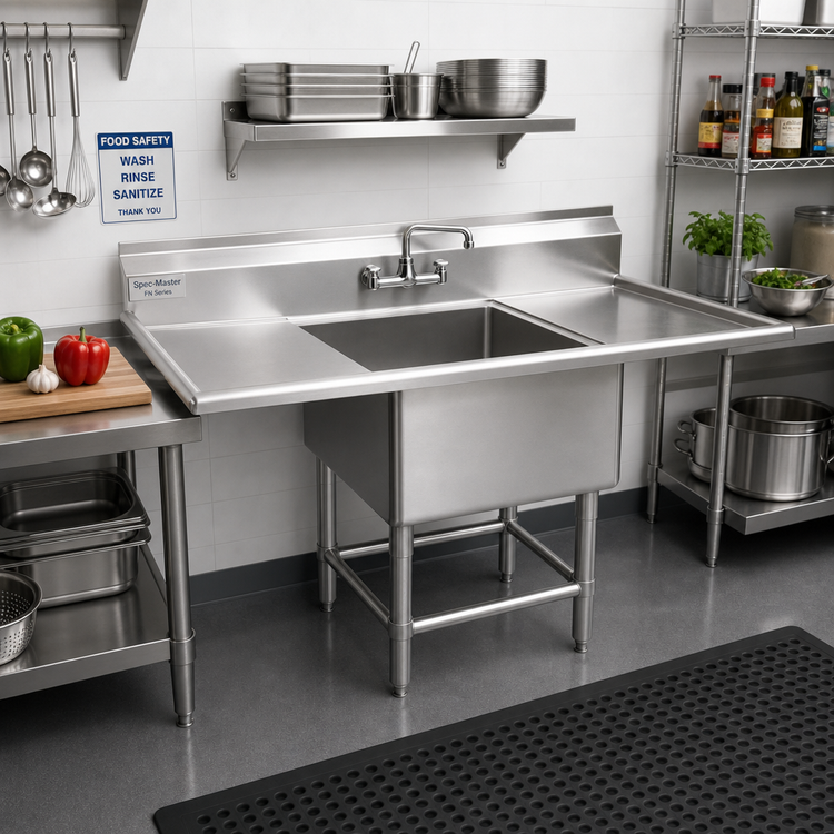 Product image #2 for Spec-Master FN Series 1-Compartment Commercial Sink with Left Drainboard and 24 x 24 x 14-Inch Bowl