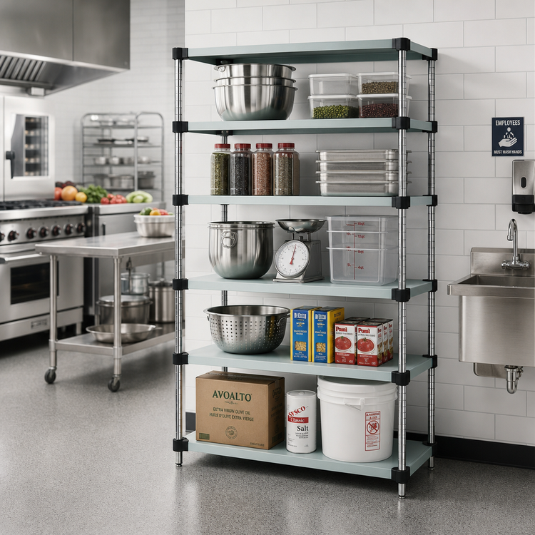 Product image #2 for Quantum 5-Shelf Stationary Solid Stainless Steel Shelving Starter Kit, 42"W x 18"D x 54"H