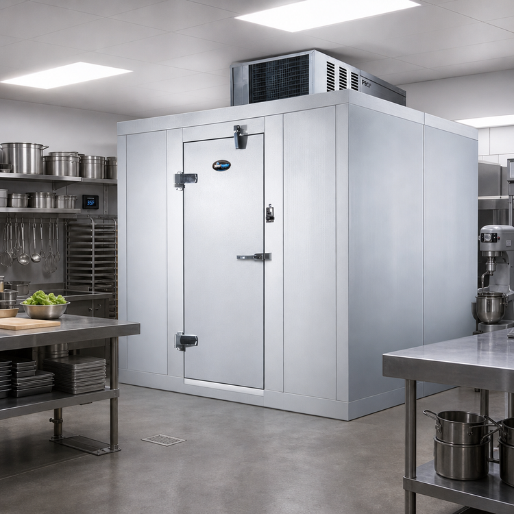 Product image #2 for AmeriKooler Quick Ship Indoor Walk-In Cooler, 6' x 12' x 7'-7", 35°F, with Floor and Top-Mount Self-Contained R-448A Refrigeration