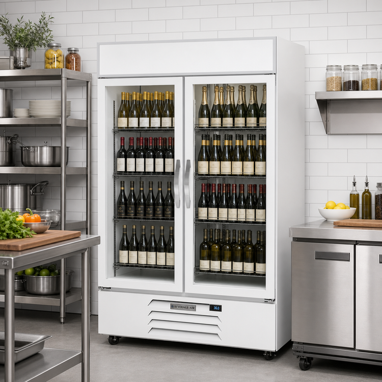 Product image #2 for Beverage-Air MarketMax 47-Inch Two-Section Reach-In Wine Merchandiser, 40.2 Cu. Ft., Self-Contained Bottom-Mount, White Exterior