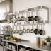 Thumbnail image #2 for Sapphire Manufacturing Wall-Mounted Double-Bar Stainless Steel Pot Rack with 18 Double Hooks, 84 Inch W x 12 Inch D