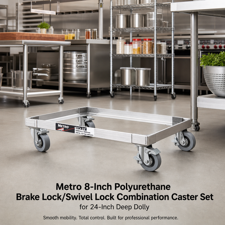 Product image #2 for Metro 8-Inch Polyurethane Brake Lock/Swivel Lock Combination Caster Set for 24-Inch Deep Dolly