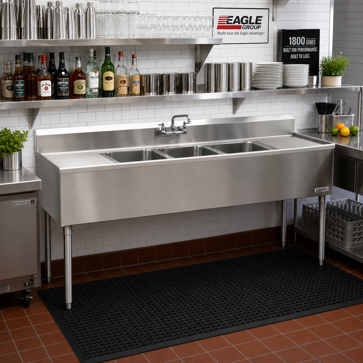 Product image #2 for Eagle Group 1800 Series 96-Inch Four-Compartment Underbar Sink Unit with Dual Drainboards