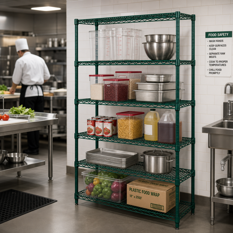 Product image #2 for Quantum 36-Inch x 36-Inch x 74-Inch Stationary Wire Shelving Starter Kit, 5 Shelves, Green Epoxy