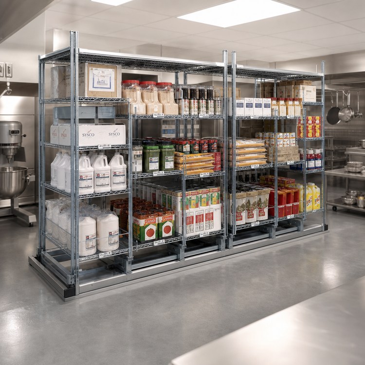 Product image #2 for Metro qwikTRAK High-Density Double-Deep Mobile Unit Kit for 18-Inch Shelving, Metroseal 3 Finish, 74-Inch Posts