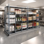 Thumbnail image #2 for Metro qwikTRAK LBTM18K3 High-Density Double-Deep Mobile Unit Kit, Floor Track, 74-Inch Posts, for 18-Inch Shelving