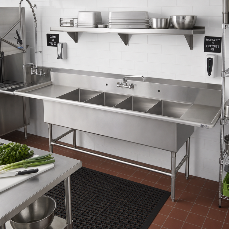Product image #2 for John Boos Pro-Bowl 4-Compartment Stainless Steel Sink with Dual 30-Inch Drainboards