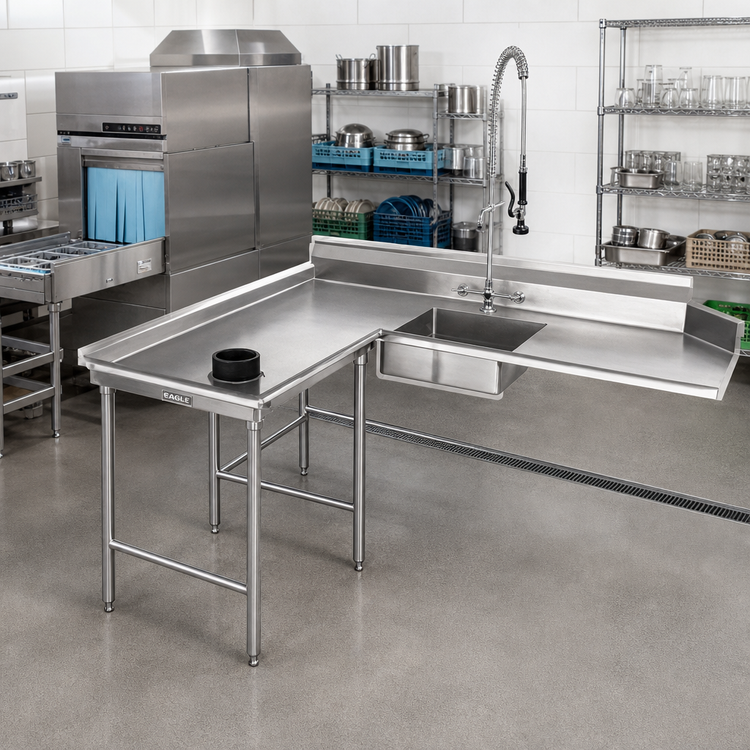 Product image #2 for Eagle Group 108-Inch Left-Hand Island Soiled Dishtable with 20 x 20 x 5 Pre-Rinse Sink, 16 Gauge 304 Stainless Steel
