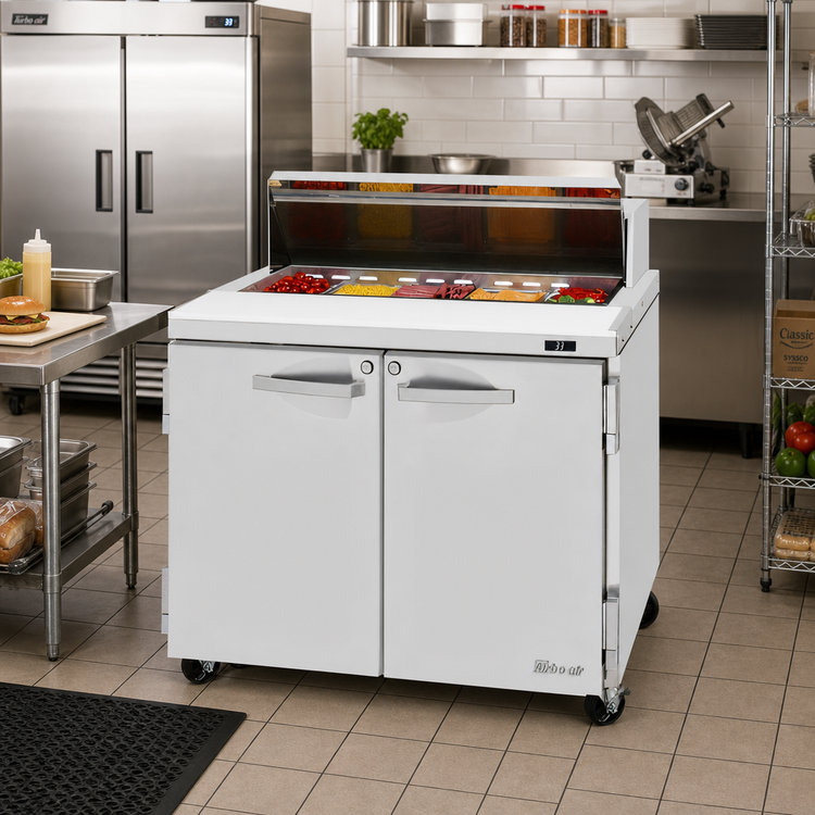Product image #2 for Turbo Air PRO Series 36-1/4-Inch 2-Section Sandwich/Salad Prep Table with 10-Pan Top Opening and Rear-Mount Self-Contained Compressor