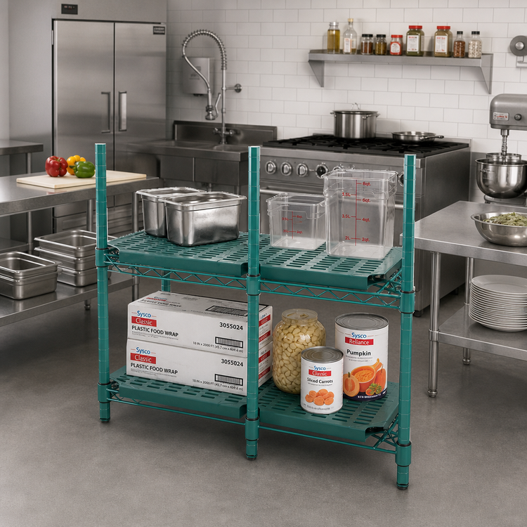 Product image #2 for QuadPlus Louvered Polymer Shelf Mat with Quad-Adjust Wire Frame, 48W x 18D, Green