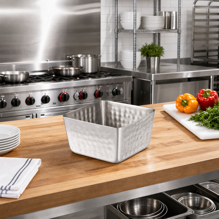 Product image #2 for American Metalcraft 30 oz Square Stainless Steel Hammered Finish Serving Bowl