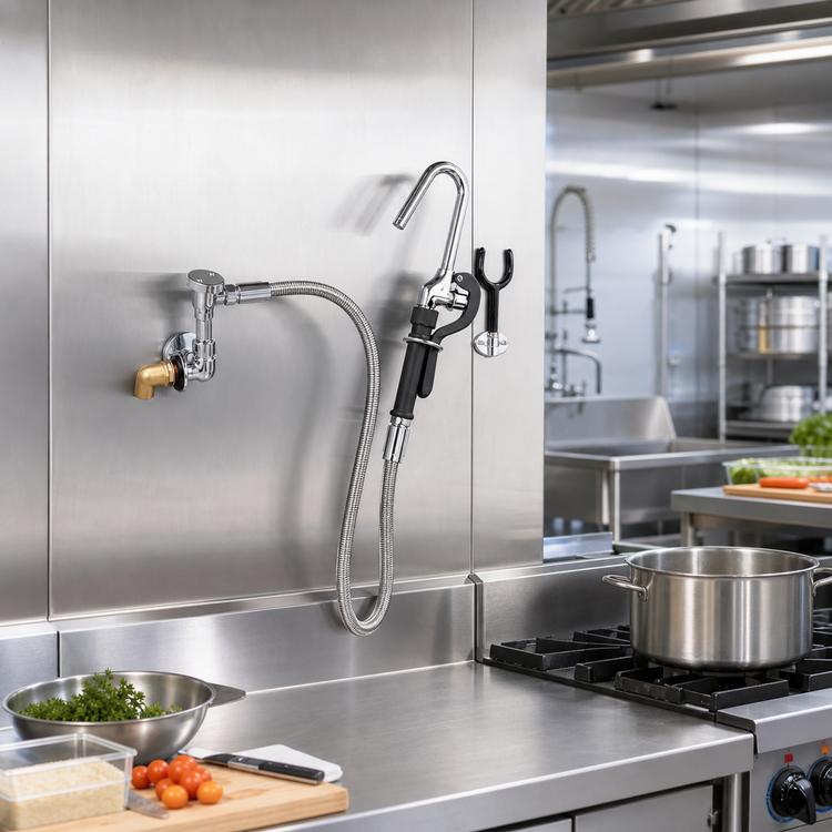 Product image #2 for OptiFlow Remote Valve Splash/Wall Mount Pot Filler with 72-Inch Braided Hose
