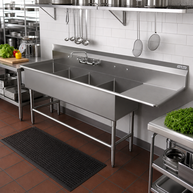 Product image #2 for John Boos Pro-Bowl 4-Compartment Sink with 30-Inch Right Drainboard, 12-Inch Deep Bowls