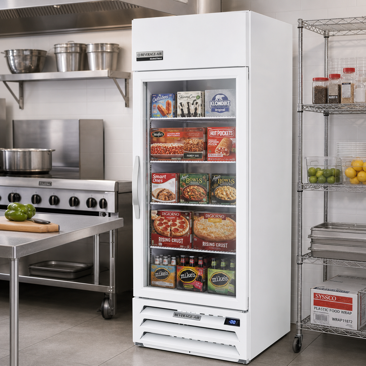 Product image #2 for Beverage Air MarketMax 1-Section Reach-In Glass Door Freezer Merchandiser, 11.9 Cu. Ft., White, Bottom-Mount, 115V