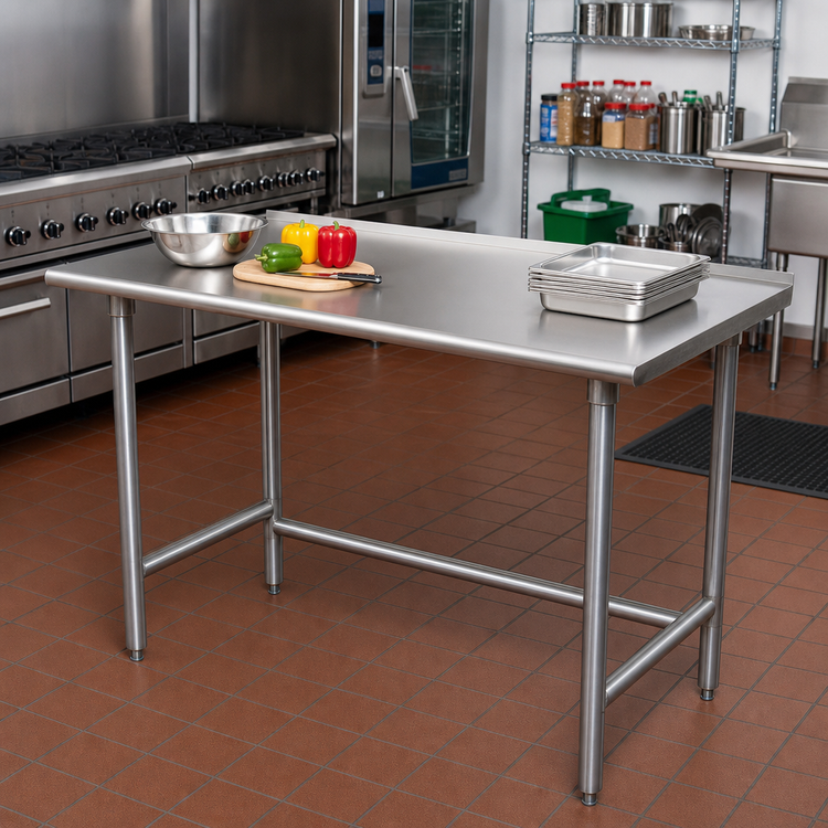 Product image #2 for Advance Tabco 48 x 24 Inch Stainless Steel Work Table with 14 Gauge 304 Top and 1-1/2 Inch Rear Up-Turn