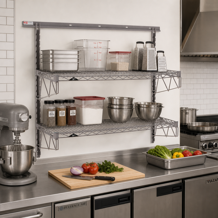 Product image #2 for Metro SmartWall Two-Shelf Wall-Mounted Shelving Starter Kit with Wire Shelves, Metroseal Gray