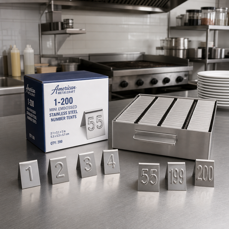 Product image #3 for American Metalcraft Mini Embossed Stainless Steel Number Tents, Set 1-200