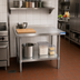 Thumbnail image #2 for BK Resources 30 x 30 Inch 18/430 Stainless Steel Corner Work Table with 1-1/2 Inch Rear Riser and Galvanized Undershelf