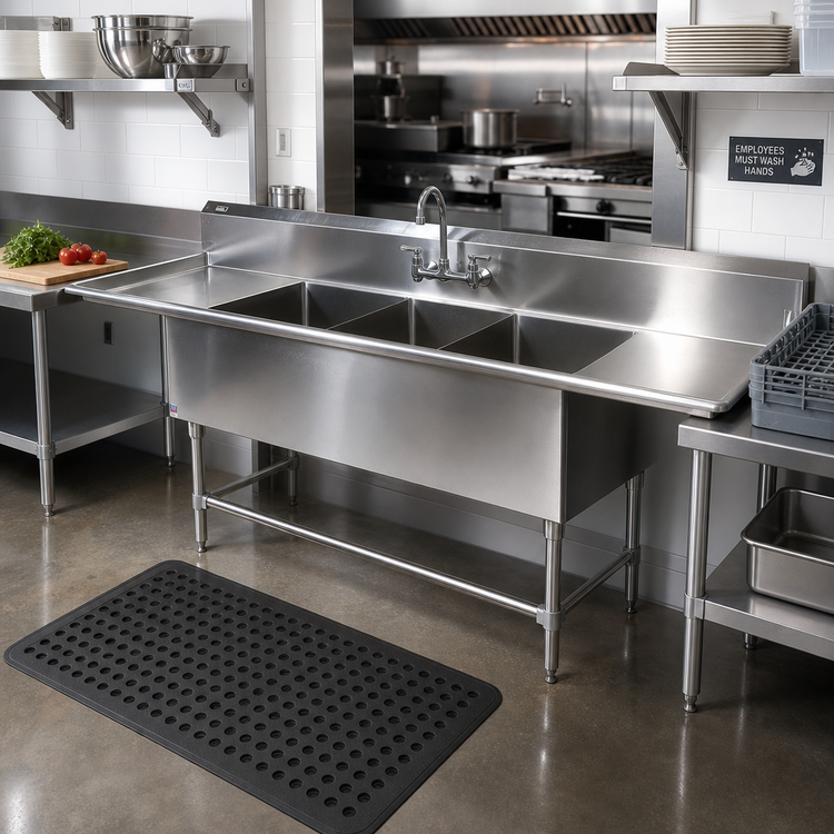 Product image #2 for John Boos Pro-Bowl Freestanding 3-Compartment Stainless Steel Sink with Left and Right Drainboards