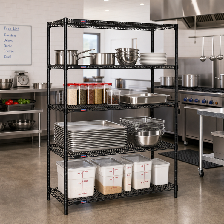 Product image #2 for Add-A-Shelf 4-Tier Starter Wire Shelving Unit, 48" W x 18" D x 74" H, Black Epoxy