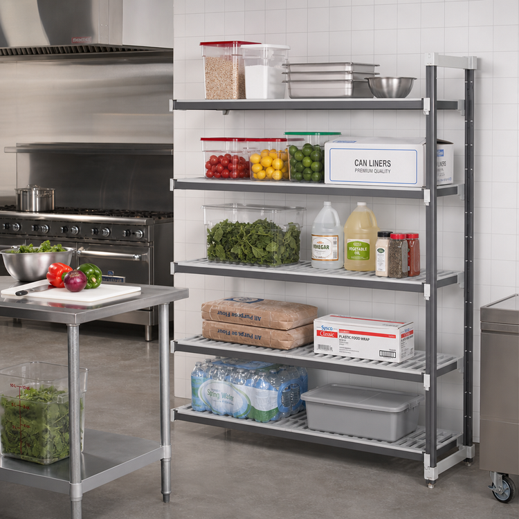 Product image #2 for Cambro Camshelving Elements XTRA 21 x 42 x 84 Inch 5-Tier Vented Stationary Add-On Shelving Unit