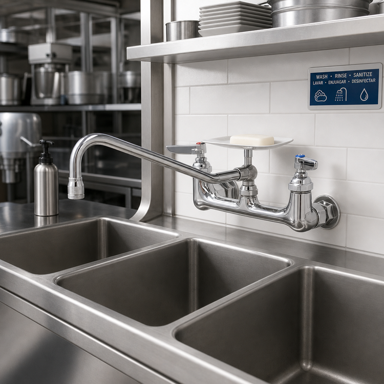 Product image #2 for T&S Brass B-0233-03 Wall-Mounted Pantry Mixing Faucet with 12-Inch Swing Nozzle and Soap Dish