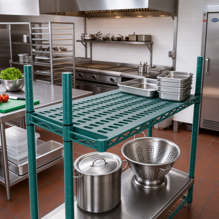 Product image #2 for QuadPlus 48" x 21" Louvered Polymer Shelf Mat with MICROGARD Antimicrobial Protection, Green