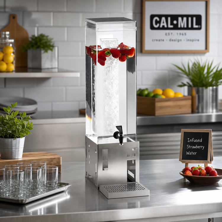 Product image #2 for Cal-Mil Squared 3-Gallon Single Beverage Dispenser with Ice Chamber, Spigot, and Drip Tray