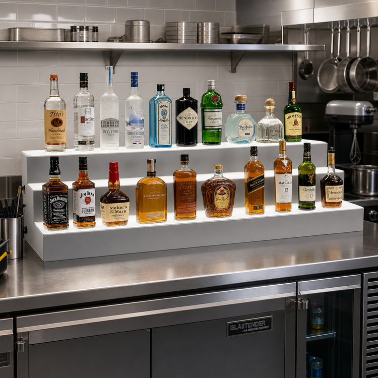 Product image #2 for Glastender 54-Inch Wide 3-Tier Lighted Liquor Display with LED Lighting