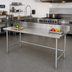Thumbnail image #2 for Advance Tabco TKAG-369 108-Inch Wide 16-Gauge 430 Stainless Steel Work Table with 5-Inch Backsplash and Galvanized Base