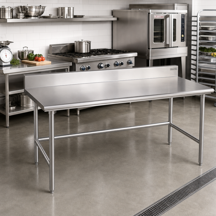 Product image #2 for Advance Tabco 84-Inch x 36-Inch 16 Gauge 304 Stainless Steel Work Table with 5-Inch Backsplash