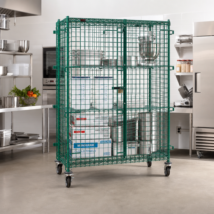 Product image #2 for EagleGard Mobile Wire Security Cage, 63-1/4"W x 27-1/4"D x 69"H, Dual Padlock Doors