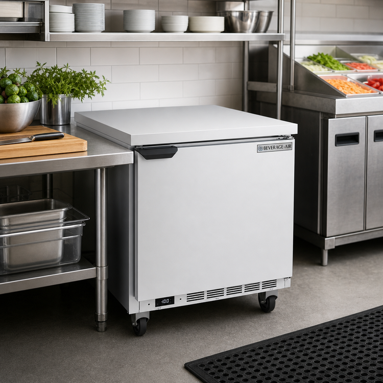Product image #2 for Beverage-Air 32-Inch One-Section Worktop Freezer with Flat Top and Solid Door